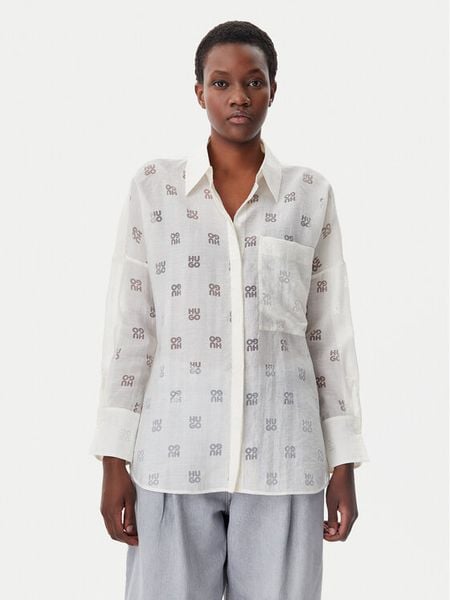 HUGO Koszula Essence 50531562 Biały Oversize. Białe bluzki damskie Hugo, bez wzorów, z syntetyku, bez kołnierzyka, bez ramiączek. Za 799.99 zł.