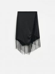 Spódnica midi z frędzlami - czarny. Czarne spódnice damskie Reserved, l, bez wzorów, z tkaniny, midi, proste. Za 129.99 zł.