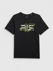 4F T-shirt regular z nadrukiem męski 4F x Robert Lewandowski - czarny M. Czarne koszulki sportowe męskie 4f, l, bez wzorów, z bawełny, sportowe, bez kołnierzyka. Za 99.99 zł.