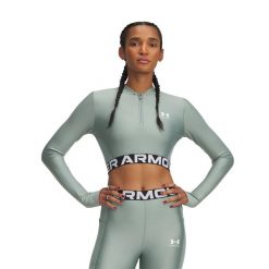 Top treningowy damski Under Armour Heat Gear Rib 1/4 Zip. Zielone bluzy sportowe damskie Under Armour, m, bez wzorów, bez kaptura, do biegania. Za 129.99 zł.