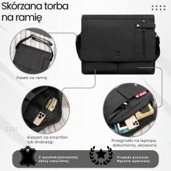 Męska czarna skórzana torba na ramie na laptopa vintage Paolo Peruzzi T-148-HBL. Czarne torby na laptopa męskie bez wzorów, ze skóry. Za 389.00 zł.
