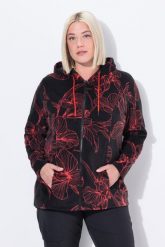 Damskie Kurtka polarowa wzór w kwiaty kaptur długi rękaw. Czarne kurtki damskie Ulla Popken, plus size, bez wzorów, z materiału, z kapturem. Za 239.99 zł.