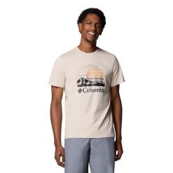 T-shirt sportowy z krótkim rękawem męski Path Lake II Graphic Tee. Brązowe t-shirty męskie Columbia, m, bez wzorów, z bawełny, sportowe, bez kołnierzyka. Za 99.99 zł.