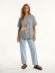 Bawełniana koszulka z efektem sprania i nadrukiem Disney - szary. Szare t-shirty damskie Sinsay, l, bez wzorów, z bawełny, bez kołnierzyka. Za 39.99 zł.