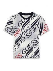 Guess T-Shirt L6RI04 K8HM4 Biały Oversize. Białe t-shirty dla chłopców Guess, z aplikacjami, z bawełny, bez ramiączek. Za 129.99 zł.