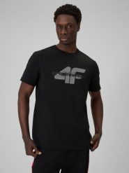 4F T-shirt regular z nadrukiem męski - czarny XL. Czarne t-shirty męskie 4f, m, bez wzorów, z bawełny, bez kołnierzyka. Za 59.99 zł.