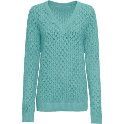 Sweter ażurowy bonprix morski pastelowy. Swetry damskie bonprix. Za 79.99 zł.
