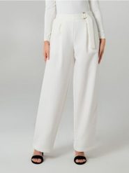 Spodnie palazzo z paskiem - kremowy. Białe spodnie materiałowe damskie Sinsay, l, bez wzorów. Za 49.99 zł.