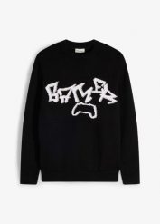 Sweter z grubej dzianiny z czystej bawełny. Czarne swetry dla chłopców bonprix, bez wzorów, z bawełny, bez kołnierzyka, bez kaptura. Za 84.99 zł.