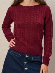 Sweter z warkoczowym splotem - różowy. Czerwone swetry damskie Sinsay, l, bez wzorów, ze splotem, bez kołnierzyka, bez ramiączek, bez kaptura. Za 49.99 zł.
