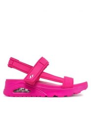 Skechers Sandały Uno-Fun Stand 119814/HTPK Różowy. Czerwone sandały damskie Skechers, bez wzorów, z materiału, bez obcasa, na koturnie, bez zapięcia. Za 209.99 zł.