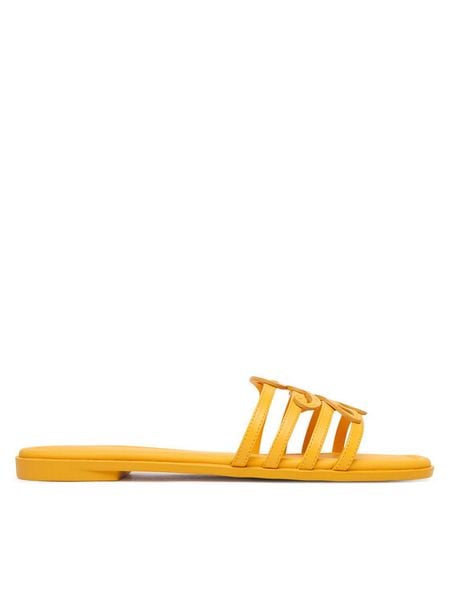 Tommy Hilfiger Klapki Th Script Flat Mule Lth FW0FW09368 Żółty. Żółte klapki damskie Tommy Hilfiger, bez wzorów, bez obcasa. Za 409.99 zł.
