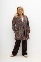 Sweterkowy kardigan Slow Moments fioletowo-bordowy w print kwiatowy Plus Size Oversize. Czerwone kardigany damskie Moda Size Plus Iwanek, l, bez wzorów, z dzianiny, eleganckie, długie. Za 179.90 zł.