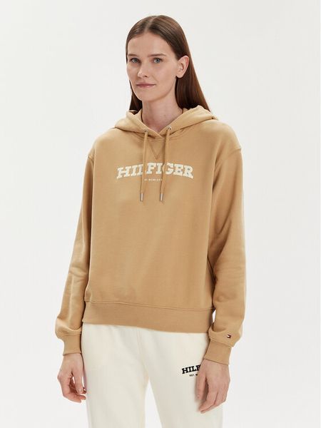 Tommy Hilfiger Bluza Monotype Flock WW0WW41236 Beżowy Relaxed Fit. Brązowe bluzy damskie Tommy Hilfiger, l, bez wzorów, z bawełny, bez kaptura. Za 379.99 zł.