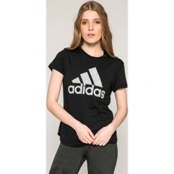 Adidas Performance - Top. Szare topy damskie adidas Performance, z nadrukiem, z bawełny, z okrągłym kołnierzem, z krótkim rękawem. W wyprzedaży za 79.90 zł.
