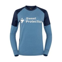Damska koszulka z długim rękawem z wełny merino Sweet Protection Hunter. Niebieskie bluzy sportowe damskie SWEET PROTECTION, bez wzorów, z wełny, bez kołnierzyka, bez ramiączek, rowerowe. Za 459.50 zł.
