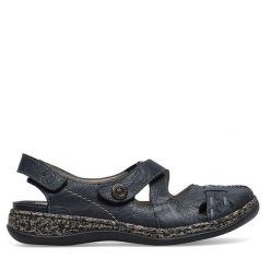 Sandały Rieker. Niebieskie sandały damskie Rieker, bez wzorów, bez obcasa, na płaskiej podeszwie, bez zapięcia. Za 339.99 zł.