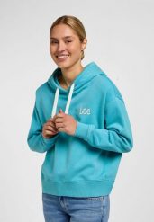DAMSKA BLUZA LEE ESSENTIAL HOODIE BAY BLUE 112350245. Niebieskie bluzy damskie Lee, m, bez wzorów, z kapturem. Za 199.99 zł.