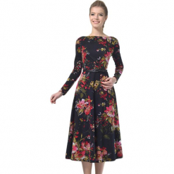 Sukienka w kolorze czarnym ze wzorem. Czarne sukienki damskie Lila Kass, z dekoltem w łódkę, z długim rękawem. W wyprzedaży za 229.95 zł.