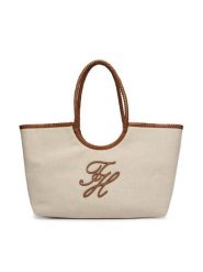 Tommy Hilfiger Torebka Th Elev Summ Maxi Tote Canvas AW0AW18629 Beżowy. Brązowe torebki do ręki damskie Tommy Hilfiger, bez wzorów, z materiału, bez dodatków. Za 849.99 zł.