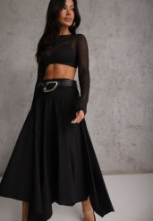 Czarna Asymetryczna Spódnica o Rozkloszowanym Fasonie z Paskiem z Klamrą Diomeine. Czarne spódnice damskie Renee, l, bez wzorów, casualowe, maxi, asymetryczne. Za 149.99 zł.