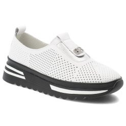 Półbuty damskie S.Barski, ze skóry naturalnej licowej ażurowa cholewka wsuwane gruba podeszwa casual, białe, LR61-7092. Białe półbuty damskie S.BARSKI, w ażurowe wzory, ze skóry, casualowe, bez obcasa, na płaskiej podeszwie, bez zapięcia. Za 189.00 zł.
