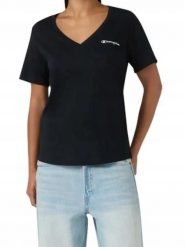 Koszulka Damska Champion Bawełniana W Serek. Czarne t-shirty damskie Champion, m, bez wzorów, z bawełny, bez kołnierzyka. Za 119.00 zł.