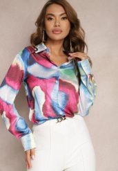 Niebiesko-Różowa Koszula Ozdobiona Kolorowym Wzorem Tie-Dye Vatrie. Niebieskie bluzki damskie Renee, l, bez wzorów, bez kołnierzyka, bez ramiączek. Za 119.99 zł.