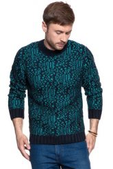 MĘSKI SWETER WRANGLER JACQUARD KNIT DARK NAVY W8641QHAE 112132343. Niebieskie swetry przez głowę męskie Wrangler, m, bez wzorów, z dzianiny, bez kołnierzyka. W wyprzedaży za 69.99 zł.