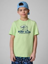 4F T-shirt regular z nadrukiem chłopięcy - zielony 122 (6-7 lat). Zielone t-shirty dla chłopców 4f, bez wzorów, z bawełny, bez ramiączek. Za 39.99 zł.