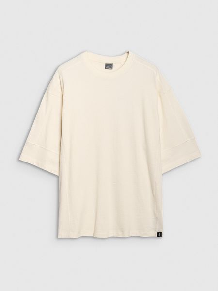 4F T-shirt oversize gładki męski - biały M. Białe koszulki sportowe męskie 4f, m, bez wzorów, z bawełny, eleganckie, bez kołnierzyka. W wyprzedaży za 39.99 zł.