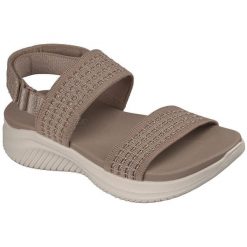 Sandały damskie Skechers Ultra Flex 3.0 Sandal All A. Brązowe sandały damskie Skechers, bez wzorów, z materiału, bez obcasa, bez zapięcia. Za 390.00 zł.
