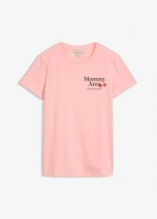 T-shirt oversize 2 w 1 na okres ciąży i do karmienia z bawełny organicznej, z nadrukiem na plecach. Czerwone t-shirty damskie bonprix, bez wzorów, z bawełny, bez kołnierzyka. Za 27.99 zł.