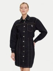 KARL LAGERFELD Sukienka jeansowa A4W13019 Granatowy Relaxed Fit. Niebieskie sukienki damskie KARL LAGERFELD, s, bez wzorów, z bawełny, bez kołnierzyka, bez ramiączek, koszulowe. Za 829.99 zł.