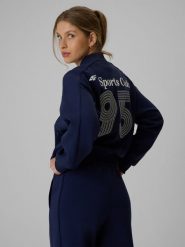 4F Bluza dresowa loose bez kaptura damska - granatowa L. Niebieskie bluzy damskie 4f, l, bez wzorów, z bawełny, klasyczne, krótkie. Za 189.99 zł.