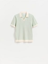 Bawełniany sweter polo - miętowy. Zielone swetry przez głowę męskie Reserved, l, bez wzorów, z bawełny, bez kołnierzyka. Za 119.99 zł.