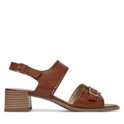 Sandały Caprice. Brązowe sandały damskie Caprice, bez wzorów, bez obcasa, na słupku, bez zapięcia. Za 339.99 zł.