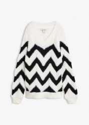 Sweter. Białe swetry damskie bonprix, bez wzorów, bez kołnierzyka, bez ramiączek, bez kaptura. Za 129.99 zł.