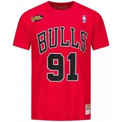 Koszulka Mitchell & Ness Chicago Bulls Rodman 91 czerwona. Czerwone koszulki sportowe męskie Mitchell & Ness, bez wzorów, bez kołnierzyka, bez ramiączek. Za 232.65 zł.