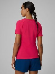 4F T-shirt slim z nadrukiem damski - różowy L. Czerwone t-shirty damskie 4f, l, bez wzorów, z materiału, bez kołnierzyka. Za 59.99 zł.