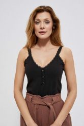 Koszulka damska czarna. Czarne t-shirty damskie MOODO, xl, bez wzorów, z bawełny, bez kołnierzyka. W wyprzedaży za 19.99 zł.