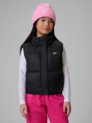 4F Bezrękawnik z wypełnieniem syntetycznym dziewczęcy - czarny 146 (10-11 lat). Czarne kurtki i płaszcze dla dziewczynek 4f, bez wzorów, z materiału, bez kaptura. Za 139.99 zł.