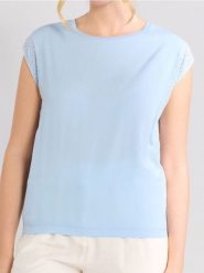 Koszulka z ozdobnymi rękawkami - błękitny. Niebieskie t-shirty damskie Sinsay, l, bez wzorów, boho, bez kołnierzyka. W wyprzedaży za 14.99 zł.