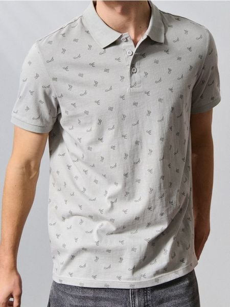 Koszulka polo ze wzorem - szary. Szare koszulki polo męskie Sinsay, l, bez wzorów, bez ramiączek. Za 29.99 zł.