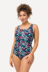 Damskie Kostium kąpielowy graficzny nadruk bez miękkich miseczek okrągły dekolt. Niebieskie kostiumy jednoczęściowe damskie Ulla Popken, plus size, bez wzorów, z elastanu, sportowe, plus size, do pływania. Za 159.99 zł.