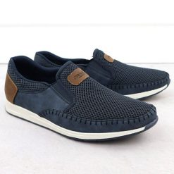 Półbuty męskie komfortowe mokasyny granatowe Rieker 11954-14. Mokasyny męskie Rieker, ze skóry ekologicznej, eleganckie. Za 329.00 zł.