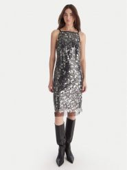 DKNY Sukienka koktajlowa DD54AN04 Srebrny Slim Fit. Szare sukienki damskie DKNY, bez wzorów, z syntetyku, wizytowe, bez kołnierzyka, bez ramiączek. Za 829.99 zł.