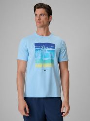 4F T-shirt regular z nadrukiem męski - niebieski XXL. Niebieskie t-shirty męskie 4f, m, bez wzorów, z bawełny, klasyczne, bez kołnierzyka. Za 79.99 zł.