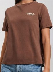 Koszulka z drobnym napisem - brązowy. Brązowe t-shirty damskie Sinsay, l, bez wzorów, bez kołnierzyka. Za 25.99 zł.