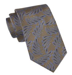 Modny Męski Krawat - Alties - Złoty w Niebieski Duży Wzór. Żółte krawaty i muchy Alties, bez wzorów, z tkaniny, eleganckie. Za 49.00 zł.